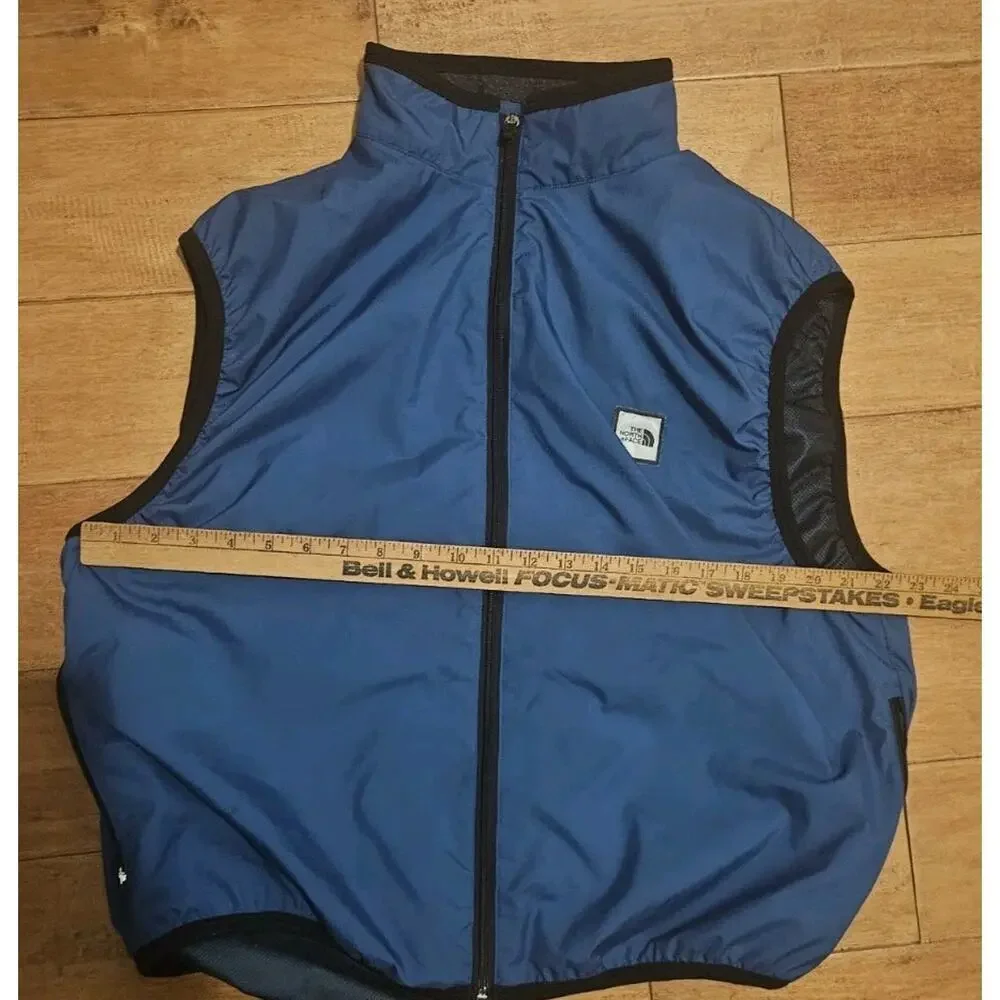 Vintage North Face Nylon Vest Mens XL Blue Black Zip Biking Running